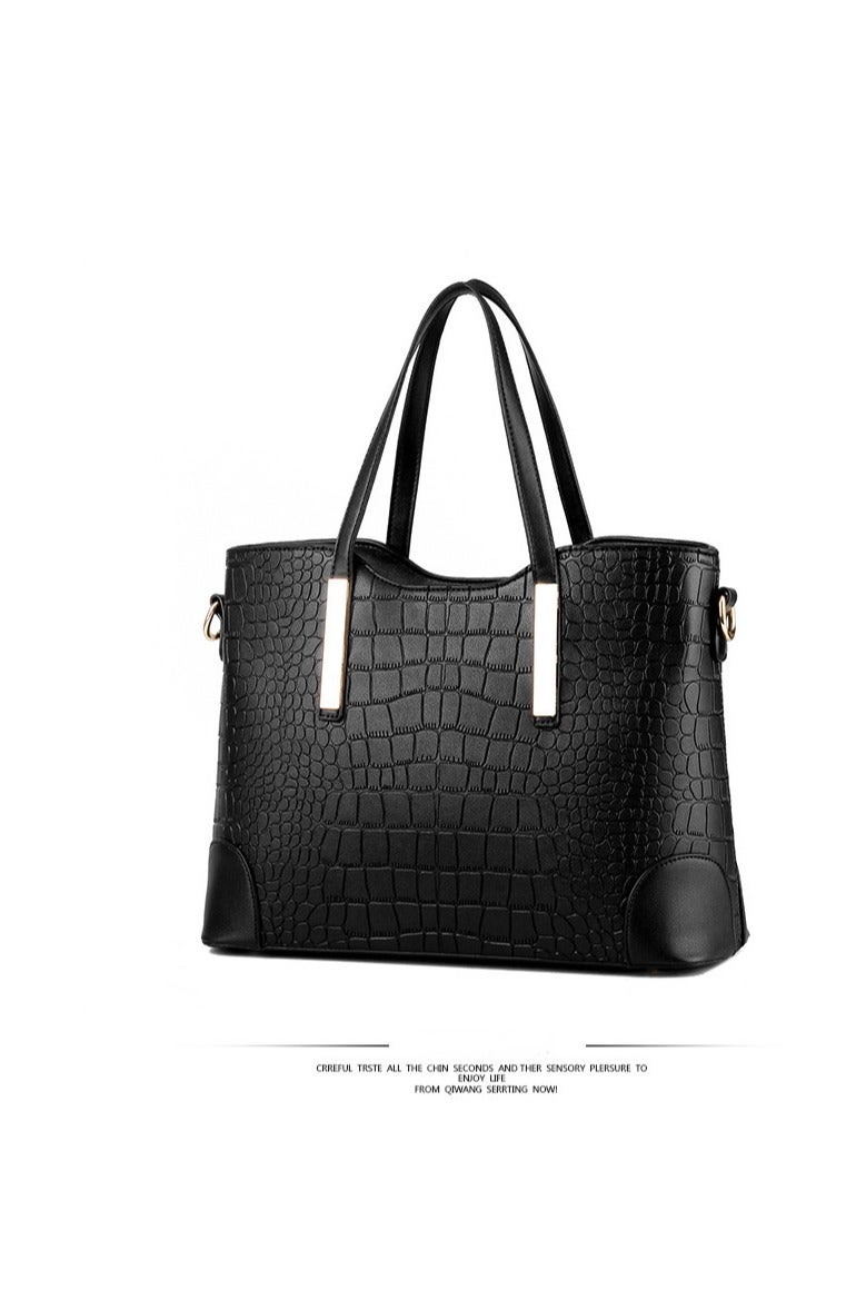 Women's Handbag Set of Two Crocodile-Effect Leather Shoulder Bag and Clutch Black  - Image 2
