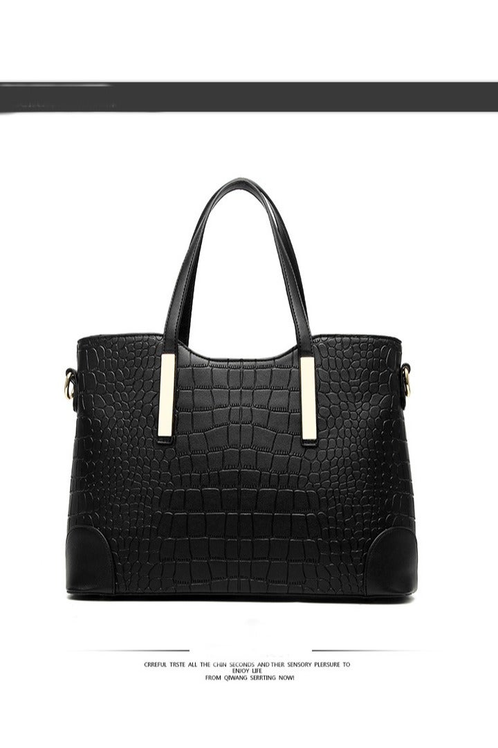 Women's Handbag Set of Two Crocodile-Effect Leather Shoulder Bag and Clutch Black  - Image 4