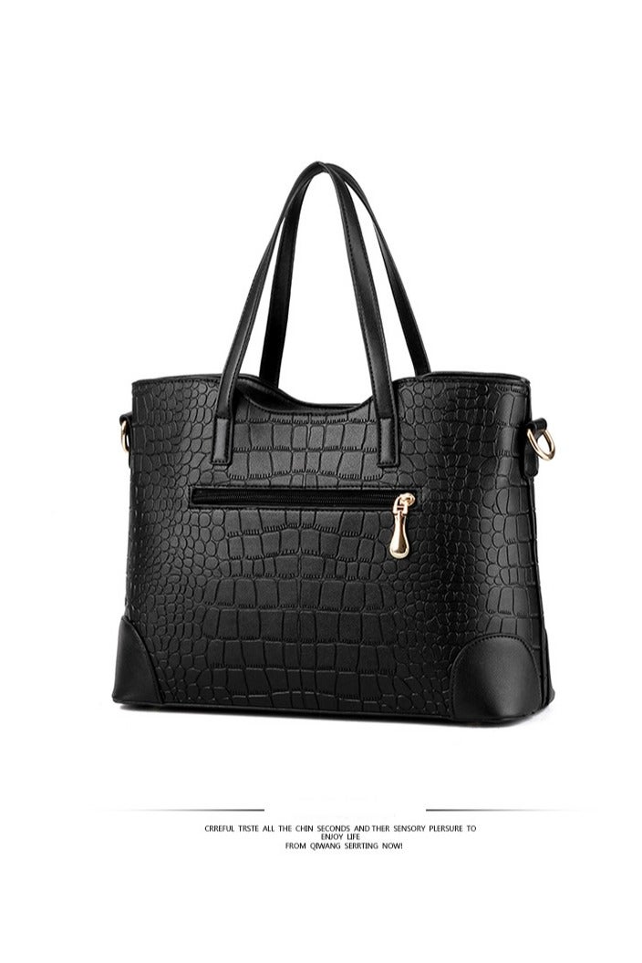 Women's Handbag Set of Two Crocodile-Effect Leather Shoulder Bag and Clutch Black  - Image 3