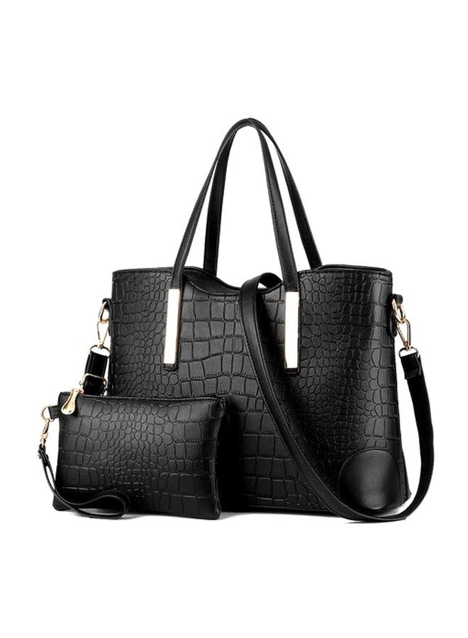 Women's Handbag Set of Two Crocodile-Effect Leather Shoulder Bag and Clutch Black  - Image 1