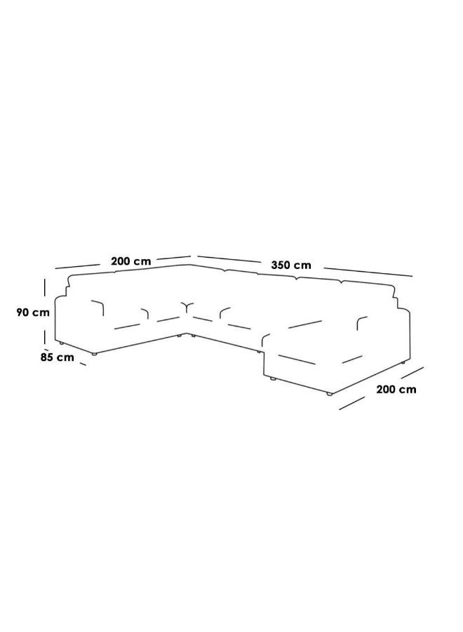 الهوم كنبة 3 مقاعد شكل حرفL   زاوية 90x85x350x200x200 سم - رمادي - Image 2