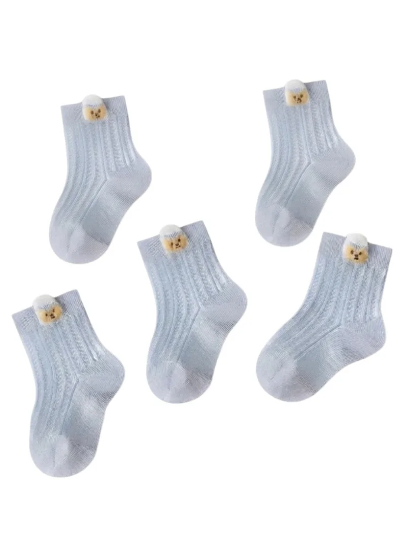 Bidani Baby Ribbed Crew Socks with Back Tab 5 Pairs - Baby Blue