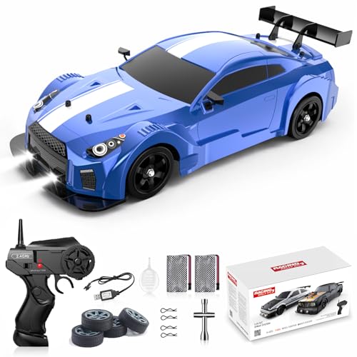 Desdoni Remote Control Car RC Drift Car 116 Scale 4WD 18KMH High Speed Model Vehicle 24GHz with LED Lights Spray Rubber Tire Racing Sport Toy for Adults Boys Girls Kids Gift 2Pcs Rechargeable Batteries - Image 1