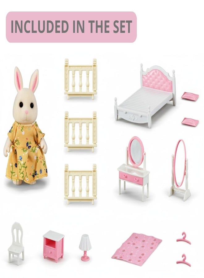 OLEOCA Family Bedroom Doll House - Cozy Cabin with Bunny Figure, Bed, Vanity & Accessories, Complete Modular Dollhouse Playset for Creative Pretend Play Ages 3+ - Image 4