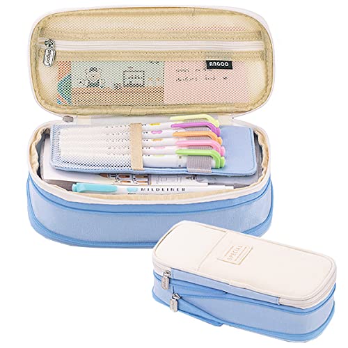 EHOPE Big Capacity Pencil Pen Case Office Large Storage High Capacity Bag Pouch Holder Box Organizerfor Office Travel Holder Box(Light Blue) - Image 1