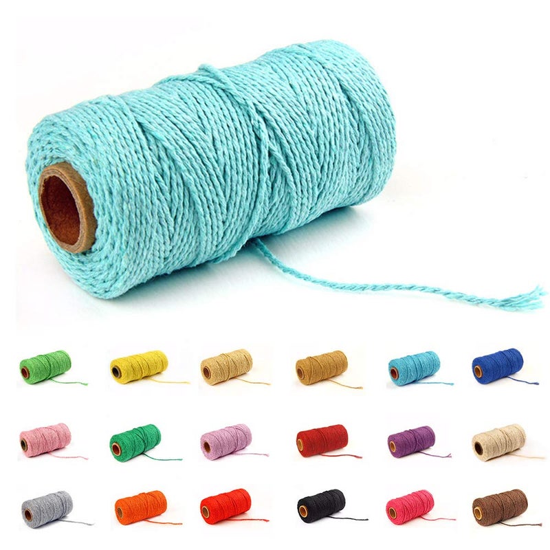 Macrame Cotton Cord 2mm 109 Yard Cotton Rope Colored Craft Cord for DIY Crafts Plant Hangers Light Blue