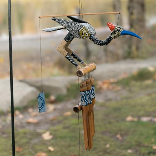 Cohasset Gift & Garden Aurora Bobbing Head Bird Bamboo Wind Chime - Exquisite Handcrafted Outdoor Decor,Gentle Melodic Tones for Zen Garden Eco-Friendly Bamboo&Coconut Wood Animated Movement in Breeze - Image 2
