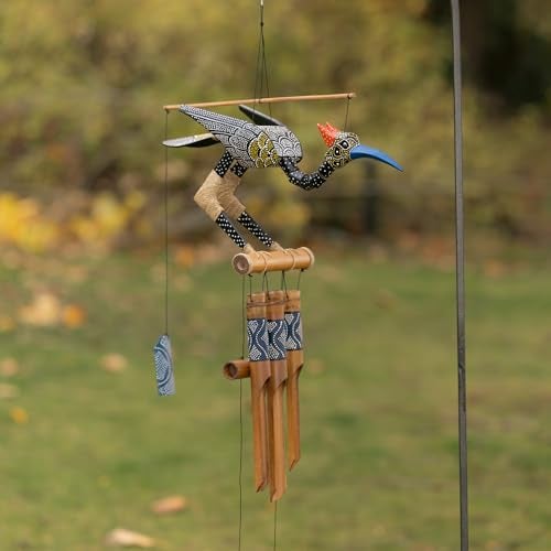 Cohasset Gift & Garden Aurora Bobbing Head Bird Bamboo Wind Chime - Exquisite Handcrafted Outdoor Decor,Gentle Melodic Tones for Zen Garden Eco-Friendly Bamboo&Coconut Wood Animated Movement in Breeze - Image 3