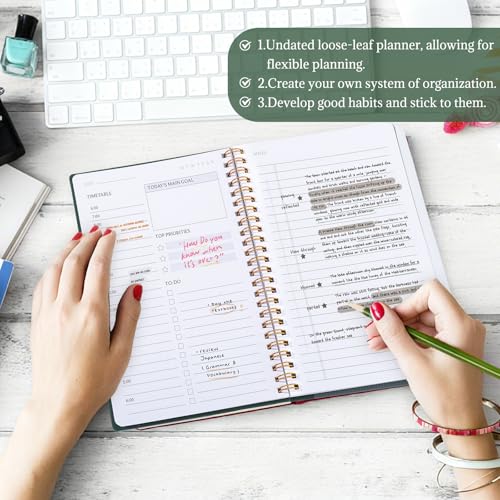 Thboxes Undated Daily Planner with Hourly Schedule, 5.71" X 8.35" Daily To DO List Noteboook Set Goals A5 Daily Personal Organizer Notepad for School Work Office Improve Efficiency Planner, Green - Image 3