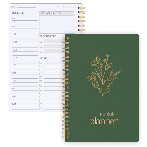 Thboxes Undated Daily Planner with Hourly Schedule, 5.71" X 8.35" Daily To DO List Noteboook Set Goals A5 Daily Personal Organizer Notepad for School Work Office Improve Efficiency Planner, Green - Image 1