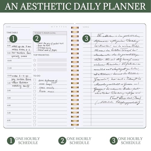 Thboxes Undated Daily Planner with Hourly Schedule, 5.71" X 8.35" Daily To DO List Noteboook Set Goals A5 Daily Personal Organizer Notepad for School Work Office Improve Efficiency Planner, Green - Image 2