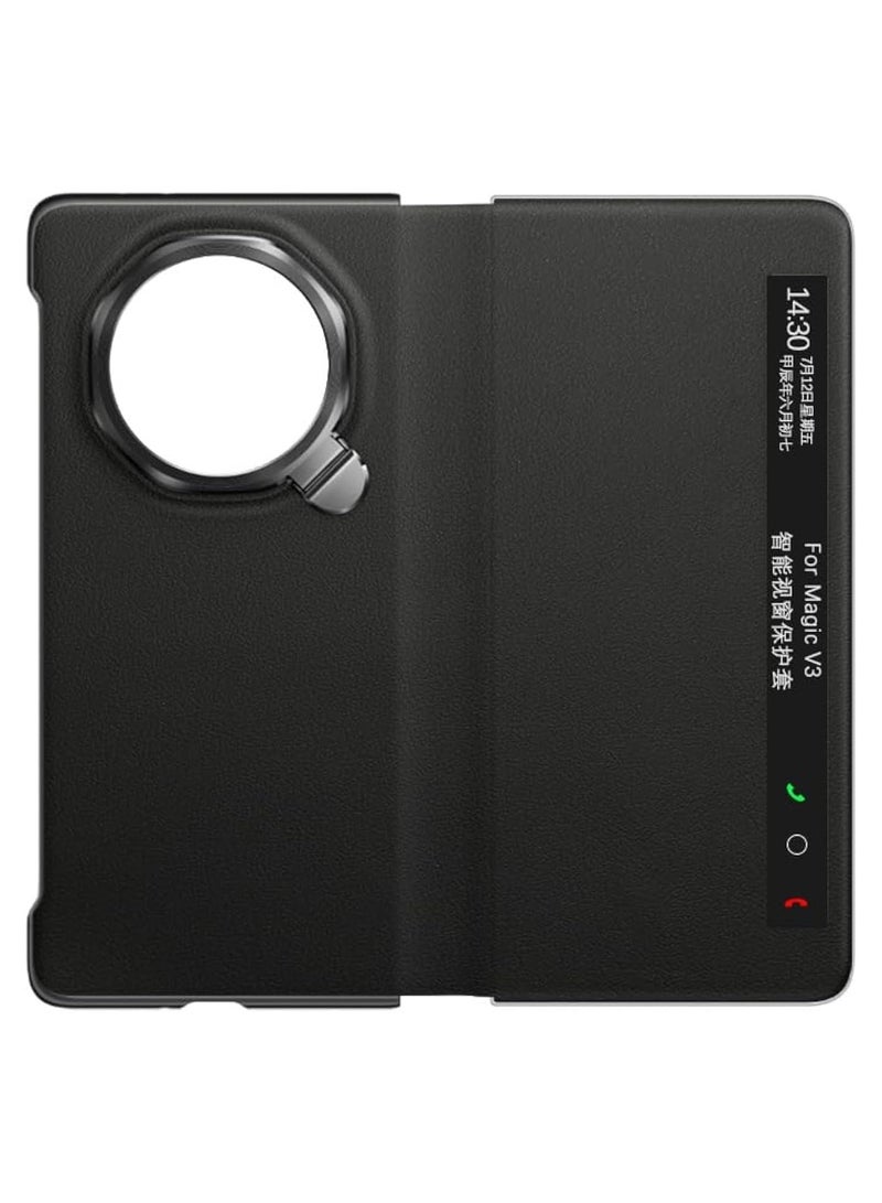 Compatible with Honor Magic V3 Case Premium Smart View Window Flip Stand Leather Phone Case Ultra Thin Full Cover With Vertical Bracket For Magic V3 (Black) - Image 1