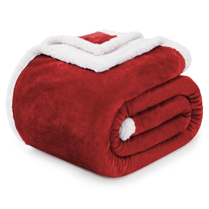SHERPA FLEECE THROW BLANKETS SOFT FLUFFY FLANNEL PLUSH BLANKET AND THROW FUZZY COZY RED CUDDLE BLANKETS FOR COUCH BED SOFA ADULTS 50 X 60 WINE