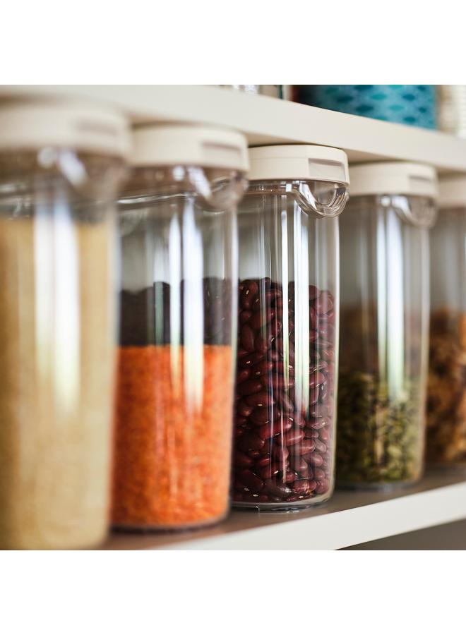 زبون برطمان طعام جاف مع غطاء، شفاف/أبيض، سعة 1.3 لتر - Image 2