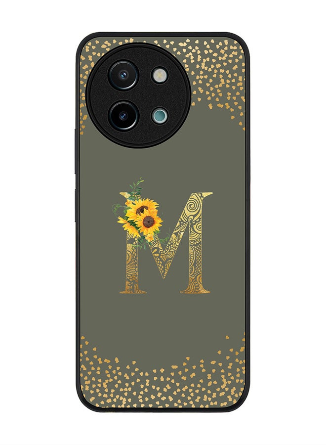 Stylizedd Rugged Black edge case for Vivo Y38 / Vivo Y58 / Vivo Y200i /Vivo T3x Case Cover Monogram Initial Letter Floral Pattern Alphabet- M (Olive Green) - Image 1