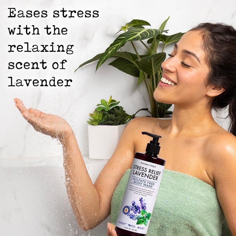 PHARM TO TABLE Stress Relief Lavender Body Wash for Women and Men Softens and Soothes the Skin, Sulfate Free, 100% Cruelty Free, 480ml - Image 5