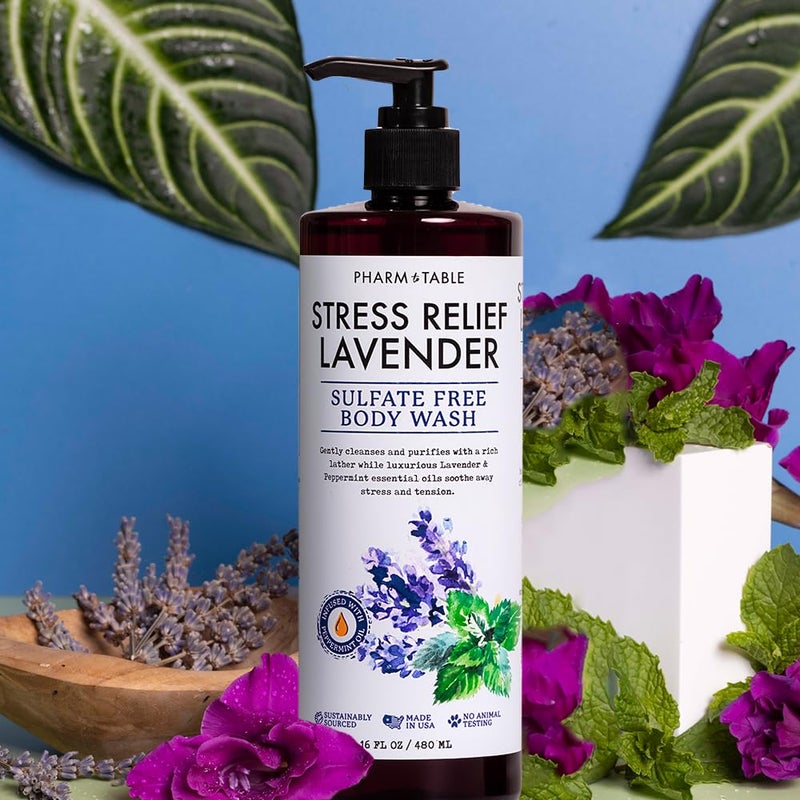 PHARM TO TABLE Stress Relief Lavender Body Wash for Women and Men Softens and Soothes the Skin, Sulfate Free, 100% Cruelty Free, 480ml - Image 4