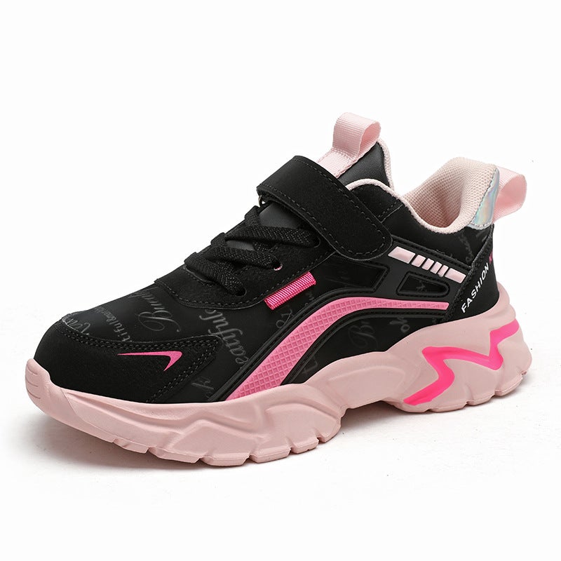 Girls' Running Sneakers, Medium And Large Children'S Leather Casual Shoes, Walking Shoes, Soft-Soled Jinjiang Children'S Shoes - Image 1