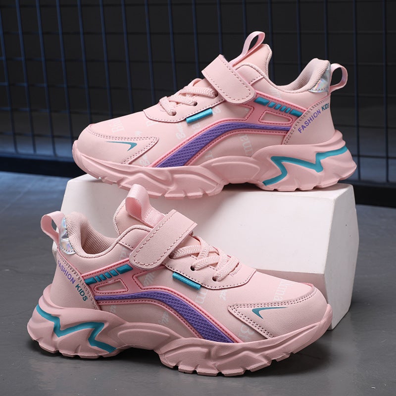 Girls' Running Sneakers, Medium And Large Children'S Leather Casual Shoes, Walking Shoes, Soft-Soled Jinjiang Children'S Shoes - Image 2