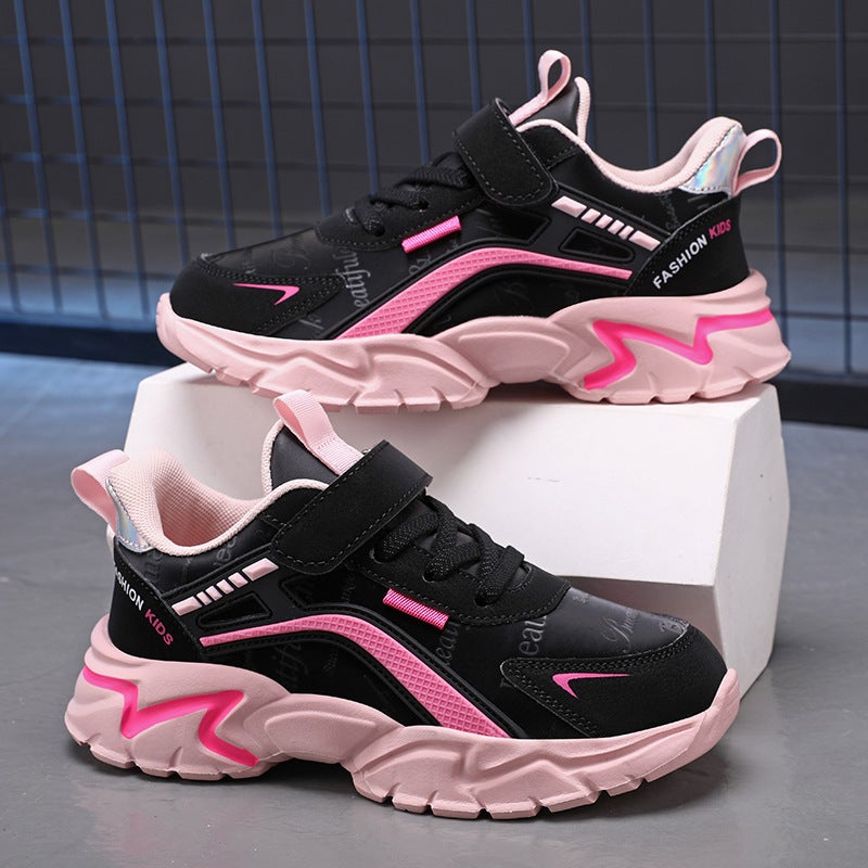 Girls' Running Sneakers, Medium And Large Children'S Leather Casual Shoes, Walking Shoes, Soft-Soled Jinjiang Children'S Shoes - Image 3