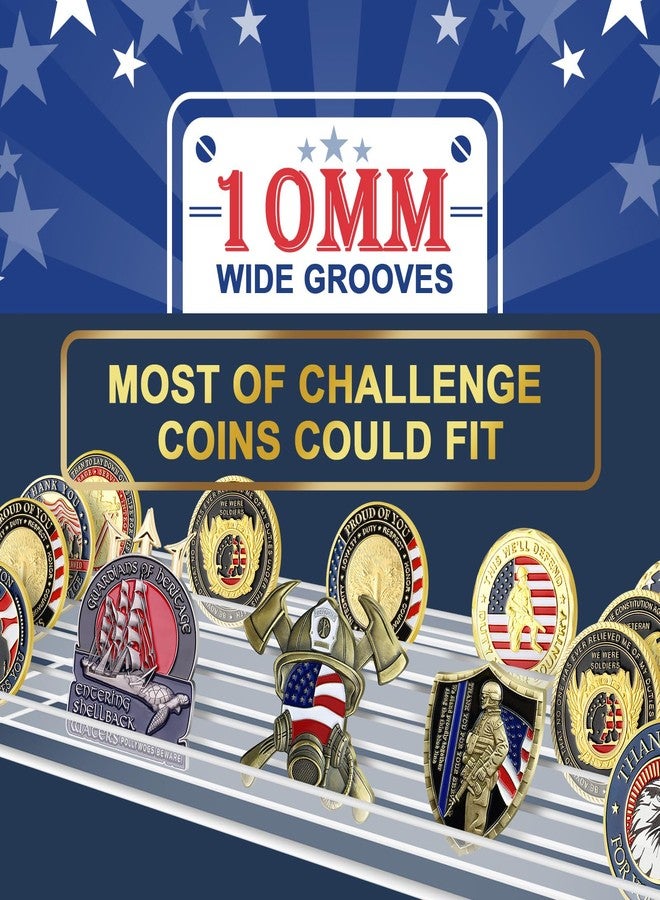 Homakover Challenge Coin Display Stand 5 Row Acrylic Holder Rack Case Holds 28 Coins Shelf, Great for Unusual Shaped Challenge, Oversized Odd Shaped Military, Thicker, Oversized Battalion Shield Coin with Angle - Image 2