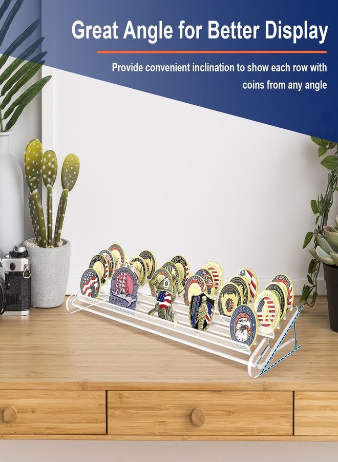 Homakover Challenge Coin Display Stand 5 Row Acrylic Holder Rack Case Holds 28 Coins Shelf, Great for Unusual Shaped Challenge, Oversized Odd Shaped Military, Thicker, Oversized Battalion Shield Coin with Angle - Image 5