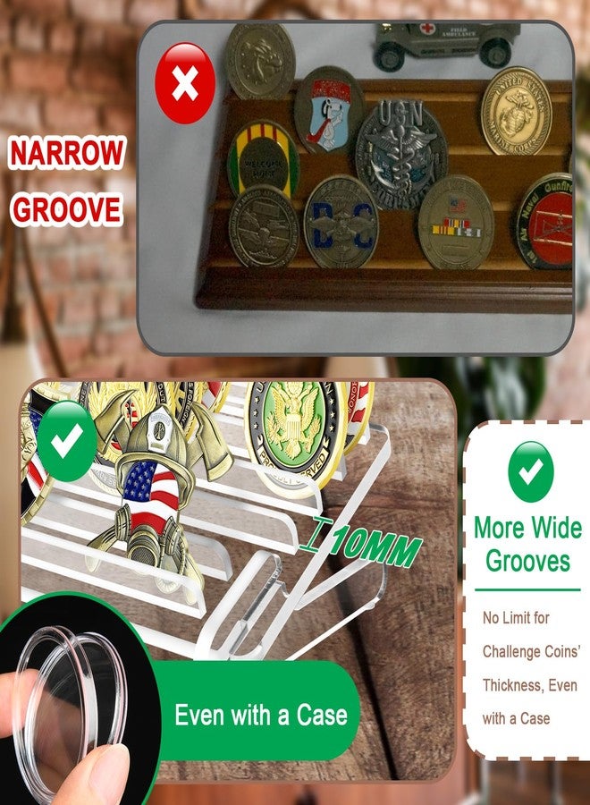 Homakover Challenge Coin Display Stand 5 Row Acrylic Holder Rack Case Holds 28 Coins Shelf, Great for Unusual Shaped Challenge, Oversized Odd Shaped Military, Thicker, Oversized Battalion Shield Coin with Angle - Image 3