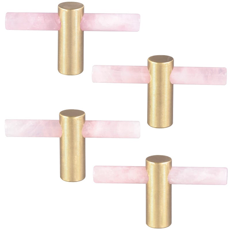 mookaitedecor Set of 4 Rose Quartz Crystal Wand Drawer Knobs and Pulls Stone Cabinet Knobs Brass Handles for Kitchen Dresser Door Decor - Image 2