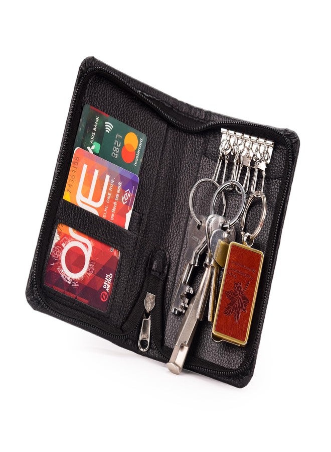 AZYEEA PU Leather Key case Wallet Keychain Holder for Men & Women, Durable Bank Locker Key Holder Card Holder with Card Slots Ring Organiser (Black) - Image 4