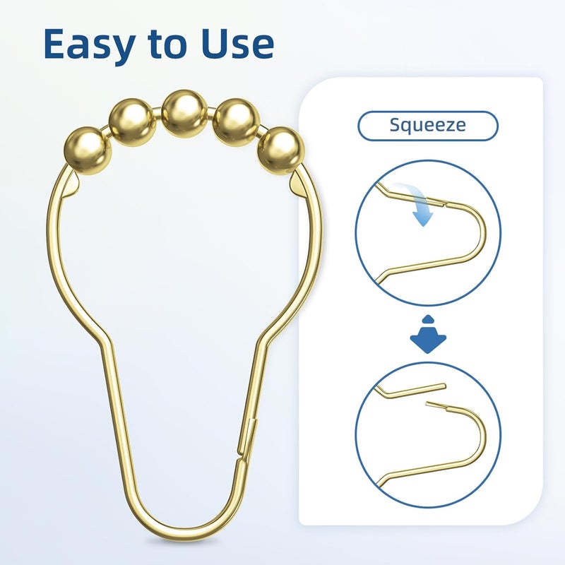 Titanker Gold Shower Curtain Rings, Rust-Resistant Metal Shower Curtain Hooks for Bathroom Shower Rods Shower Hooks Rings for Curtain - Set of 12 - Image 2