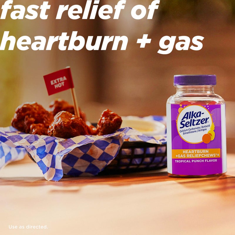 Alka-Seltzer Heartburn+Gas ReliefChews, Fast Antacid + Antigas Relief from Heartburn, Bloating, and Pressure, Fast Acting, Tropical Flavored Heartburn Medicine, 180 Ct (Package May Vary) - Image 2