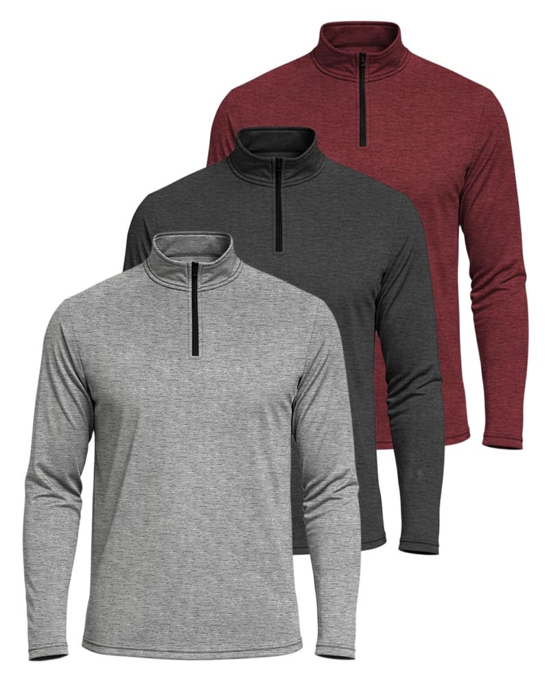 REALESSENTIALS Real Essentials 3 Pack: Men's Dry-Fit Active Quarter Zip Long Sleeve Athletic Performance Pullover (Available in Big & Tall) Set 3 XXXL - Image 1