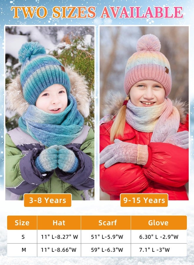ShinyMatch ShinyMarch Kids Hat Scarf Gloves Winter Set Thick Thermal Lined Beanie with Pom Warm Neck Gaiter Knit Mittens for Boys Girls (9-12 Years) - Image 2