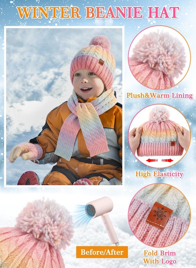ShinyMatch ShinyMarch Kids Hat Scarf Gloves Winter Set Thick Thermal Lined Beanie with Pom Warm Neck Gaiter Knit Mittens for Boys Girls (9-12 Years) - Image 3