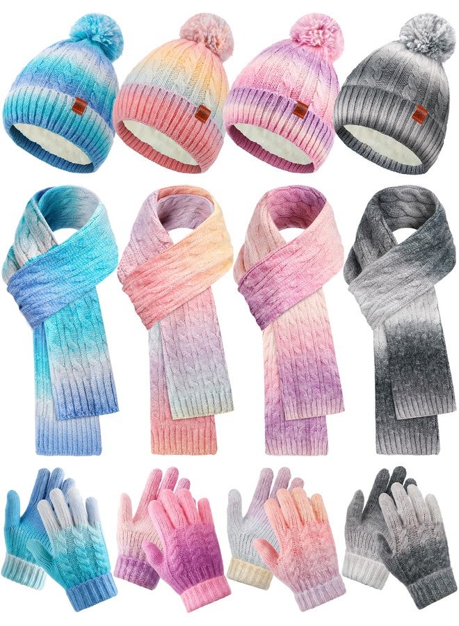 ShinyMatch ShinyMarch Kids Hat Scarf Gloves Winter Set Thick Thermal Lined Beanie with Pom Warm Neck Gaiter Knit Mittens for Boys Girls (9-12 Years) - Image 1