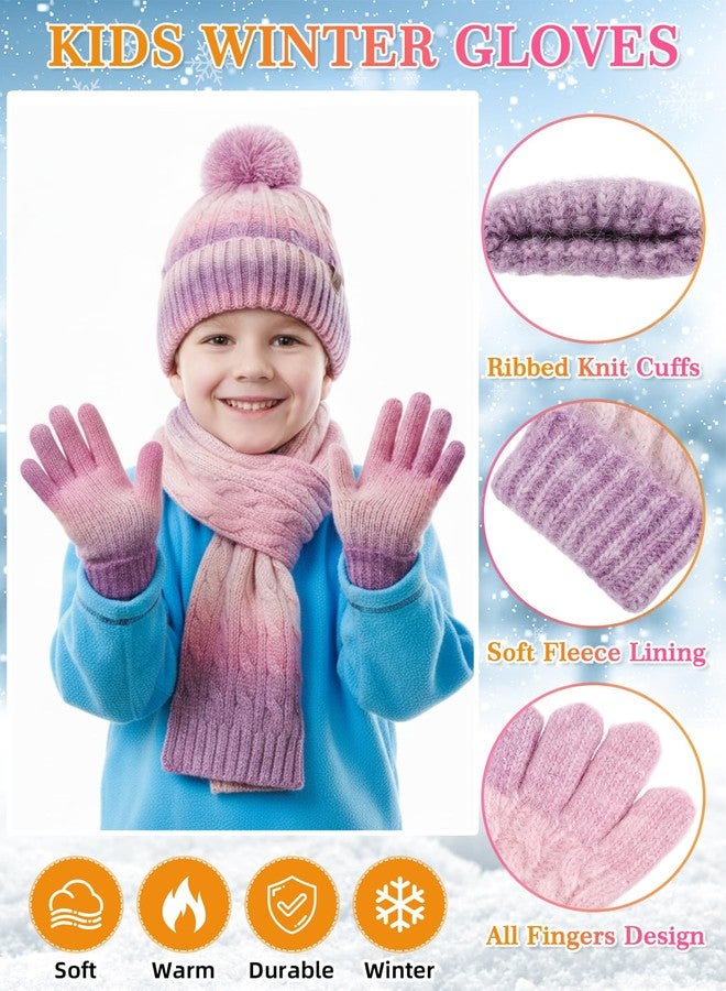 ShinyMatch ShinyMarch Kids Hat Scarf Gloves Winter Set Thick Thermal Lined Beanie with Pom Warm Neck Gaiter Knit Mittens for Boys Girls (9-12 Years) - Image 4