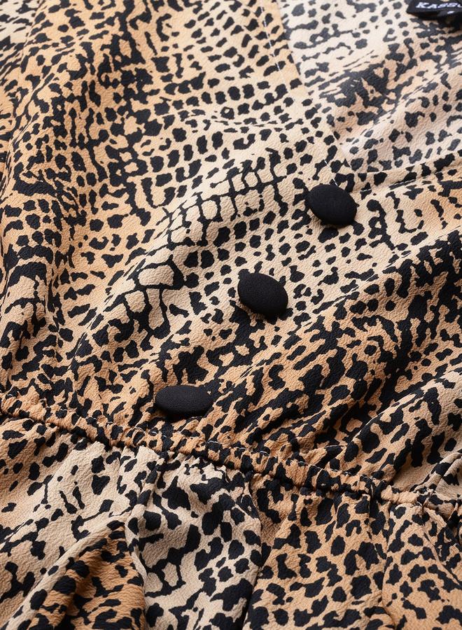 كاجوالي فستان قصير نسائي بطبعة حيوانات بياقة على شكل حرف - Image 5