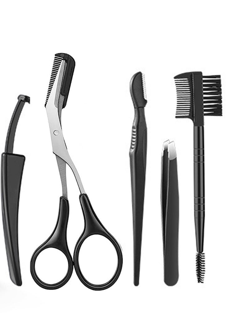 Perfii 5pcs Complete Eyebrows Grooming Set for Beginners with Anti Scratch Ribbed Blades and Safe Trimming Enhance Efficiency for Shaping and Styling - Image 1