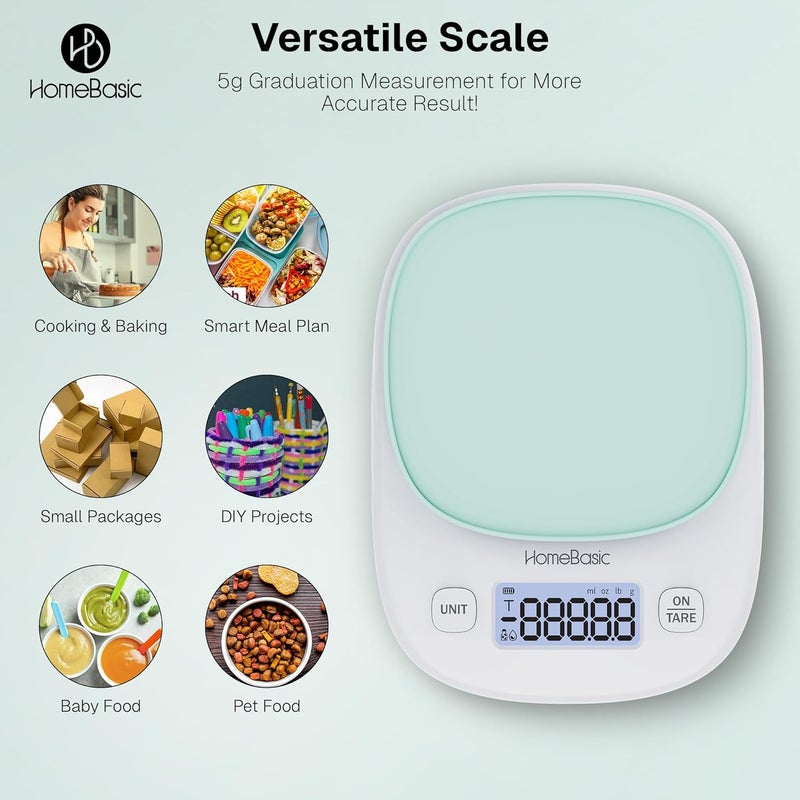 Home Basic Digital Kitchen Weighing Scale 5Kg, High-Precision1g Accuracy | LCD Display, Tare Function, Multi-Units (g, oz, lb, ml) Portable Weight Machine Food Scale for Cooking Baking Diet (Green) - Image 3