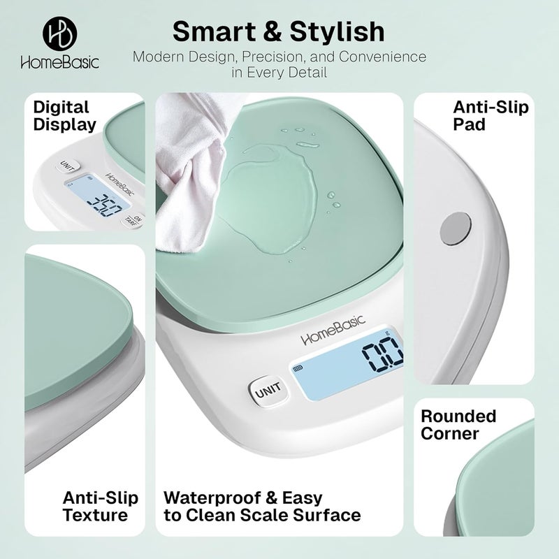 Home Basic Digital Kitchen Weighing Scale 5Kg, High-Precision1g Accuracy | LCD Display, Tare Function, Multi-Units (g, oz, lb, ml) Portable Weight Machine Food Scale for Cooking Baking Diet (Green) - Image 4