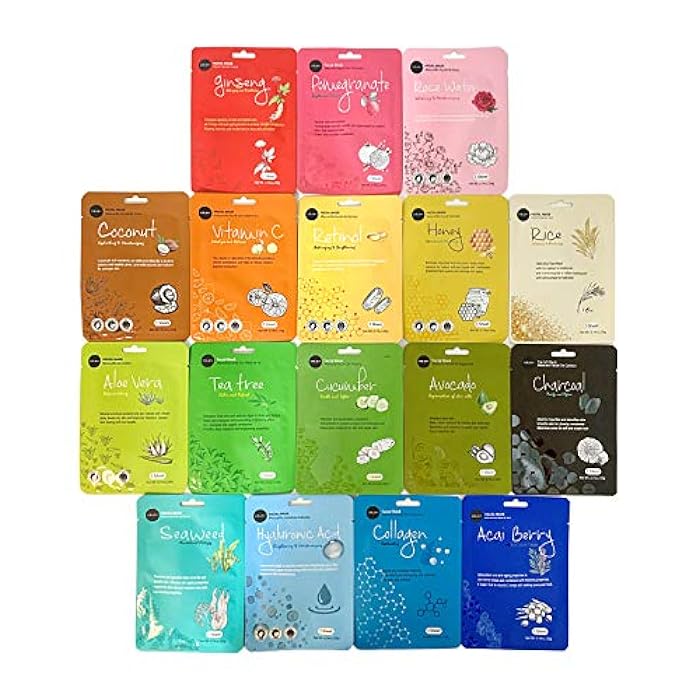 Celavi Cosmetics Celavi Essence Facial Sheet Face Mask Variety Set (17-Packs) Classic Korean Skincare - Image 1