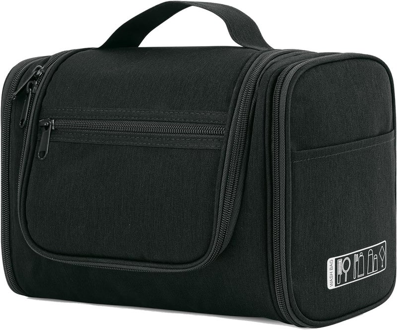 WANDF Large Hanging Toiletry Bag Travel Cosmetic Makeup Organizer Water-Resistant Shower Bathroom Bag for Women and Men (Black) - Image 1