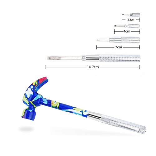 YOUMI 6 in 1 Multifunctional Anti-Corrosion and Anti-Rust Floral Hammer & Screwdriver Tool Set with Slotted/Flat Head Phillips Screwdriver Nail Puller and Claw Hammer Best Gift for Sweetheart(Blue) - Image 3