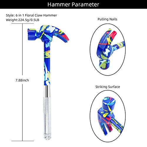 YOUMI 6 in 1 Multifunctional Anti-Corrosion and Anti-Rust Floral Hammer & Screwdriver Tool Set with Slotted/Flat Head Phillips Screwdriver Nail Puller and Claw Hammer Best Gift for Sweetheart(Blue) - Image 2