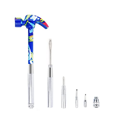 YOUMI 6 in 1 Multifunctional Anti-Corrosion and Anti-Rust Floral Hammer & Screwdriver Tool Set with Slotted/Flat Head Phillips Screwdriver Nail Puller and Claw Hammer Best Gift for Sweetheart(Blue) - Image 1