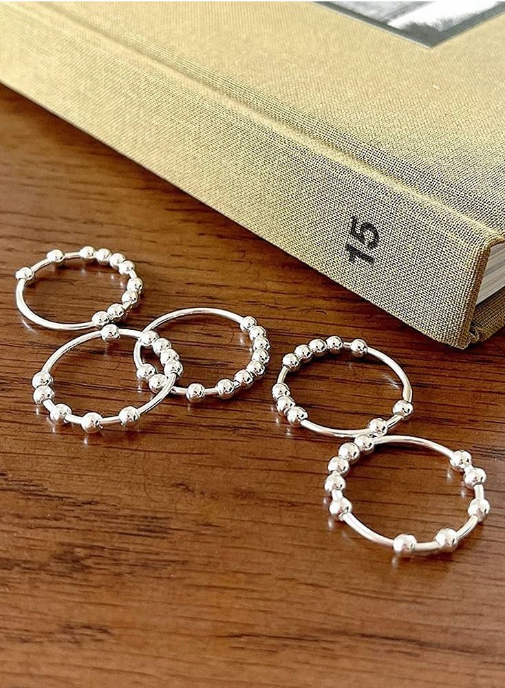 إكسفور خاتم مضاد للقلق من الفضة الإسترليني عيار 925 للنساء  حلقات تململ للرجال مع سبينر من الخرز - Image 3