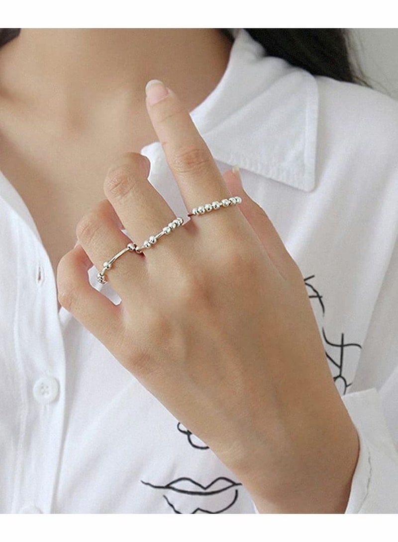 إكسفور خاتم مضاد للقلق من الفضة الإسترليني عيار 925 للنساء  حلقات تململ للرجال مع سبينر من الخرز - Image 2