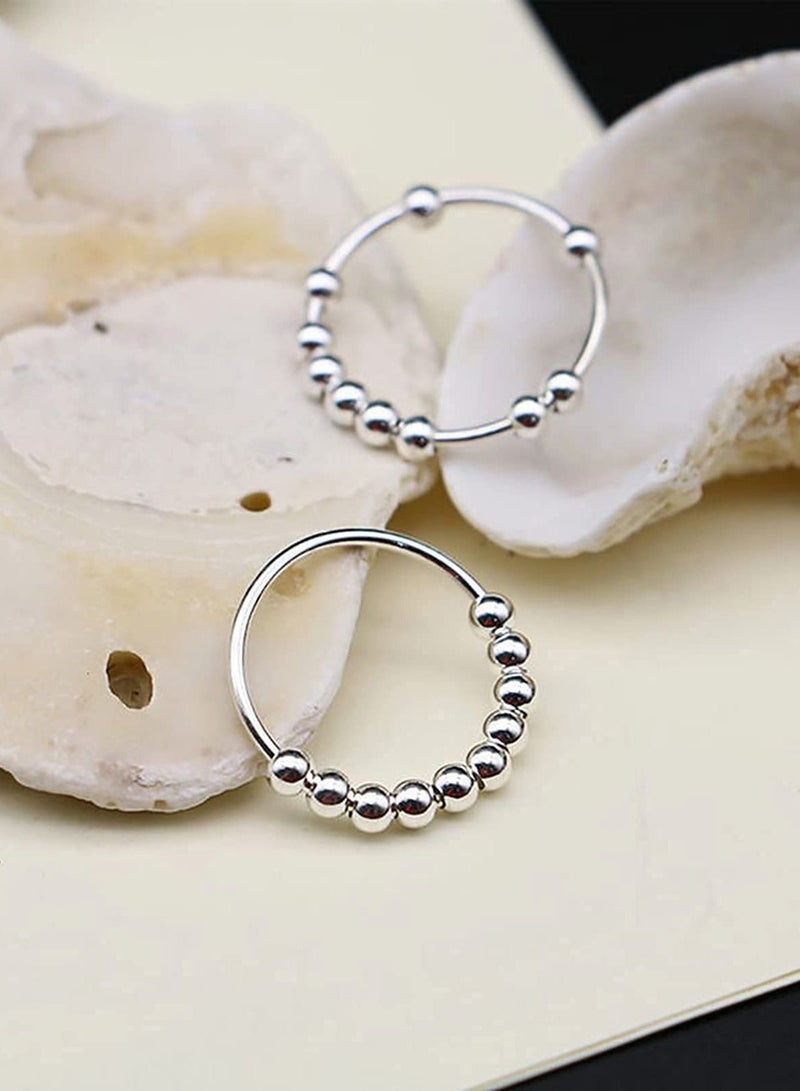 إكسفور خاتم مضاد للقلق من الفضة الإسترليني عيار 925 للنساء  حلقات تململ للرجال مع سبينر من الخرز - Image 5