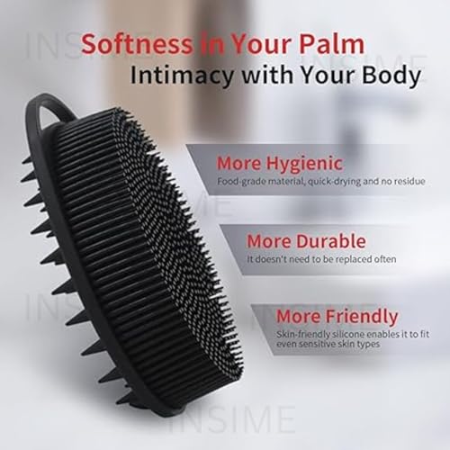 INSIME Soft Silicone body scrubber bathing for Men & Women | scrub Body brush for bathing & body wash | face scrubber for men | Loofah 2 in 1 Bath & Shampoo Brush - Image 3