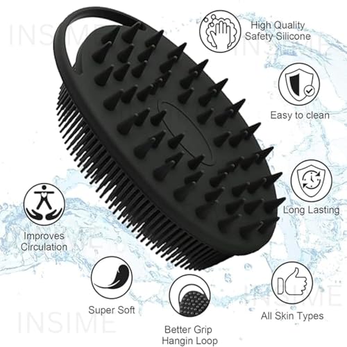 INSIME Soft Silicone body scrubber bathing for Men & Women | scrub Body brush for bathing & body wash | face scrubber for men | Loofah 2 in 1 Bath & Shampoo Brush - Image 5